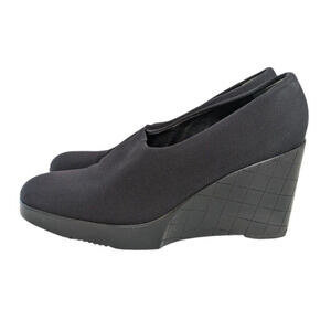 Robert Clergerie Paris Black Wedge Platform Stretch Heels Size 10.5 Almond Toe